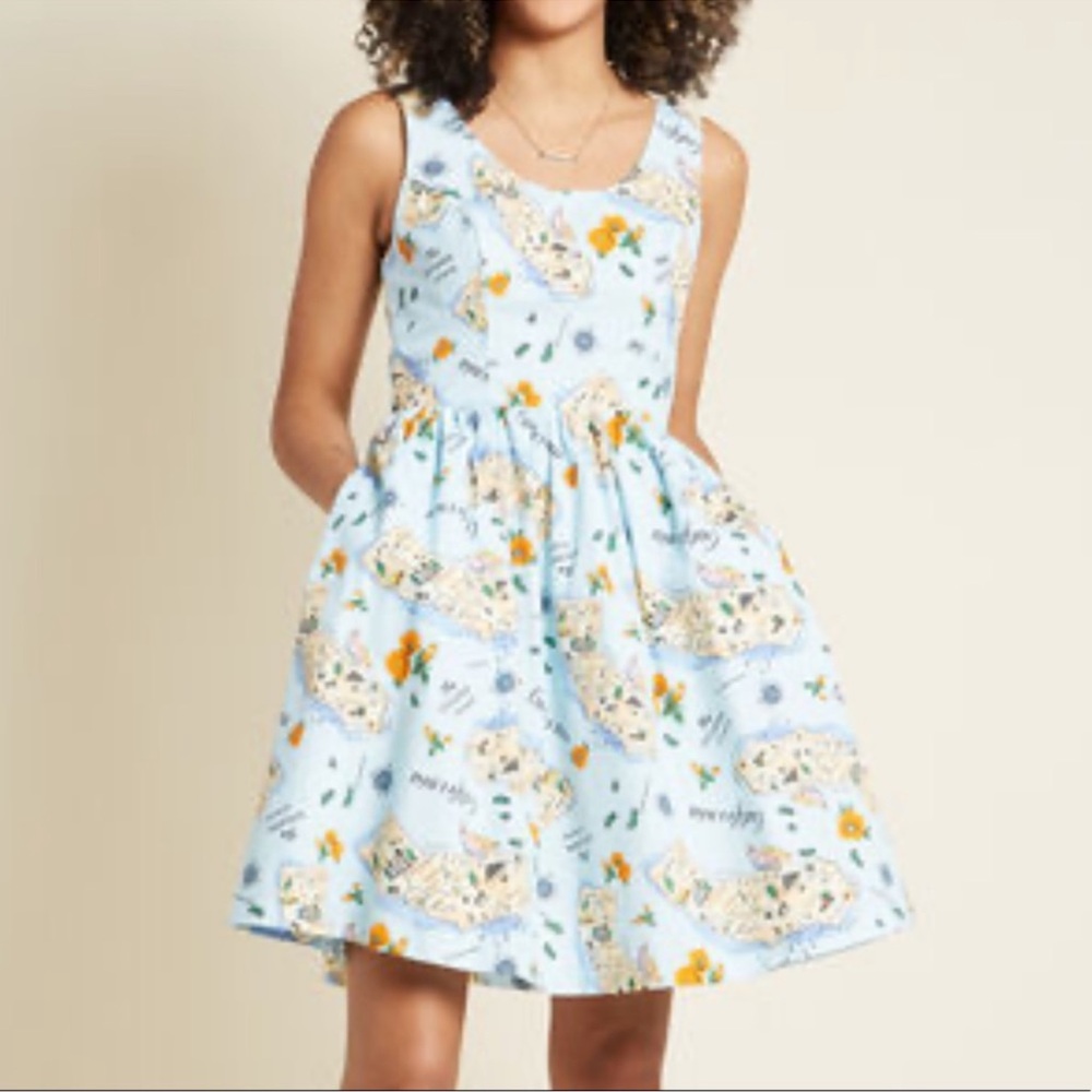 MODCLOTH Golden State California Novelty Print Fit & Flare Dress, Size M - Picture 16 of 16
